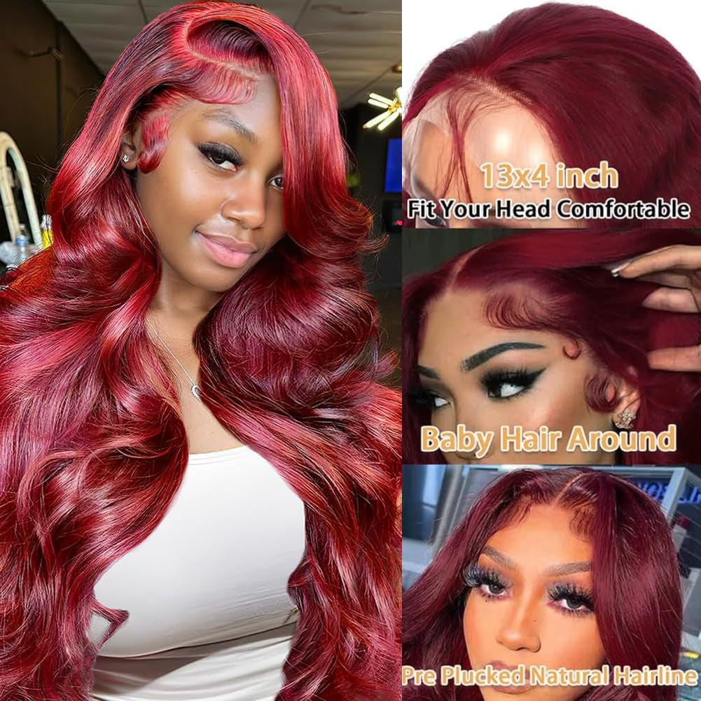 99J Burgundy Lace Front Wigs Human Hair 13X4~ 180 Density HD Transparent Glueless ~ Pre Plucked Wig with Baby Hair 22 Inch