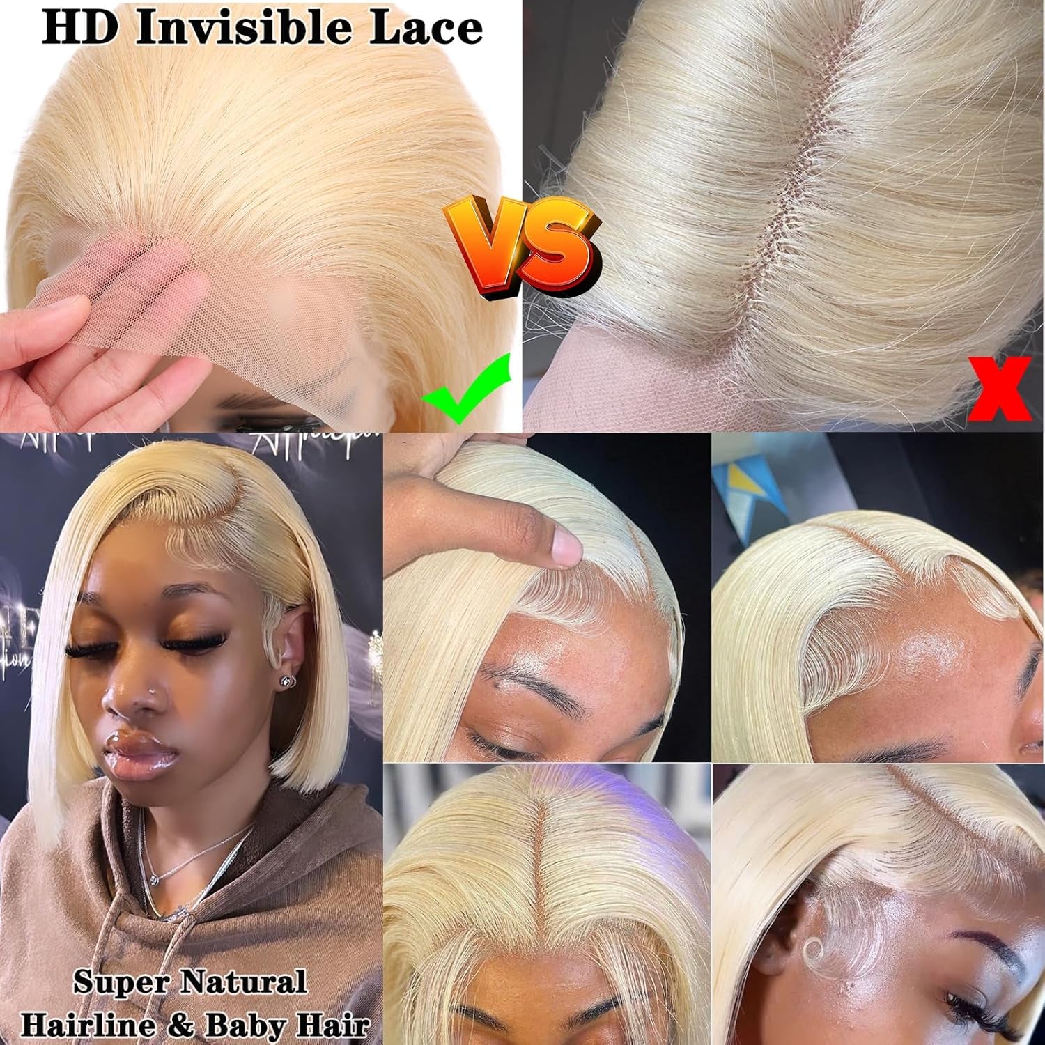 613 Blonde Wig Human Hair wig _ 13×4 HD Transparent 613 Lace Front Wig_ Human Hair Pre Plucked with Baby Hair 180% Density Wig for Women_ Blonde Bob Wig 8 Inch Straight Bob Wig