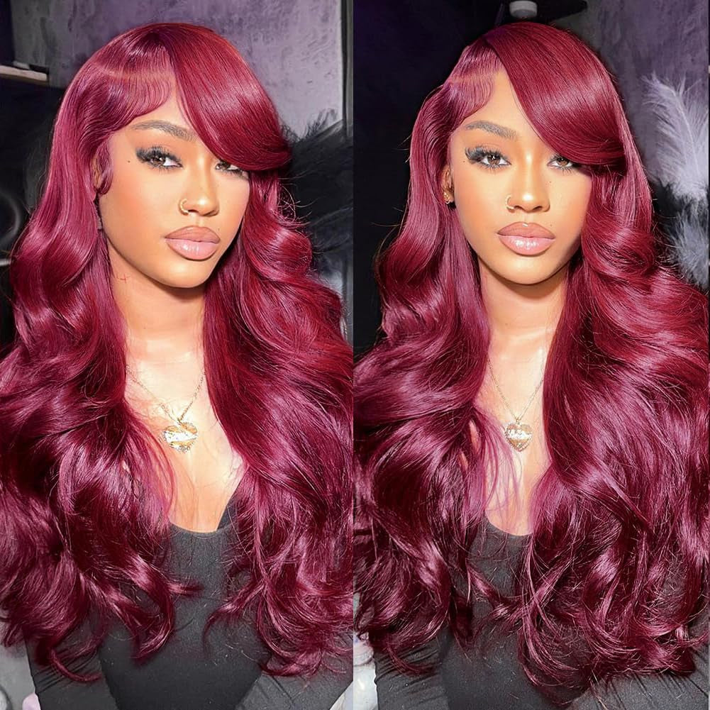 99J Burgundy Lace Front Wigs Human Hair 13X4~ 180 Density HD Transparent Glueless ~ Pre Plucked Wig with Baby Hair 22 Inch