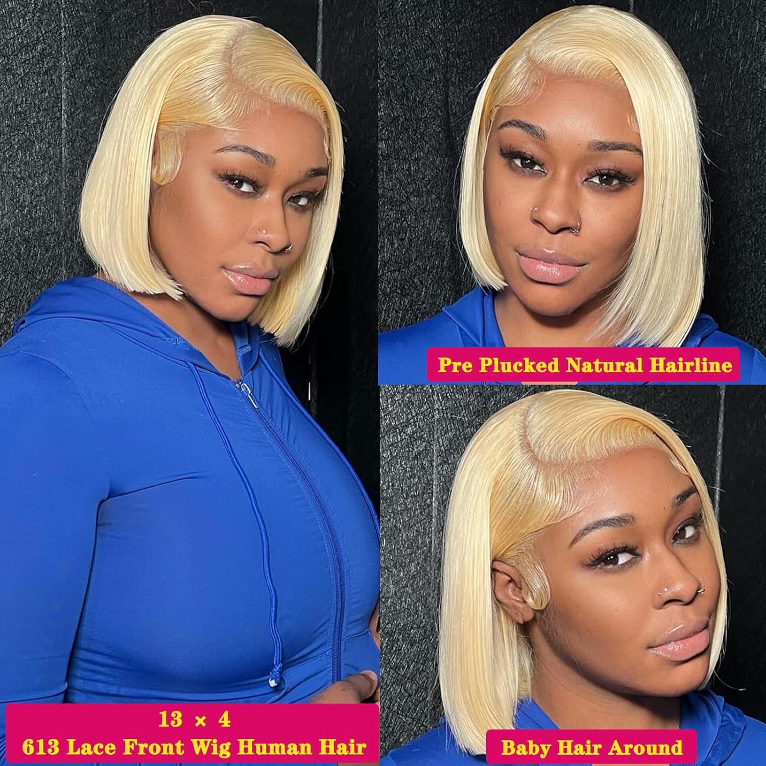 613 Blonde Wig Human Hair wig _ 13×4 HD Transparent 613 Lace Front Wig_ Human Hair Pre Plucked with Baby Hair 180% Density Wig for Women_ Blonde Bob Wig 8 Inch Straight Bob Wig