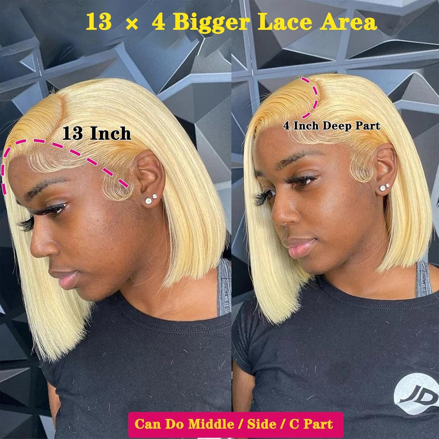613 Blonde Wig Human Hair wig _ 13×4 HD Transparent 613 Lace Front Wig_ Human Hair Pre Plucked with Baby Hair 180% Density Wig for Women_ Blonde Bob Wig 8 Inch Straight Bob Wig