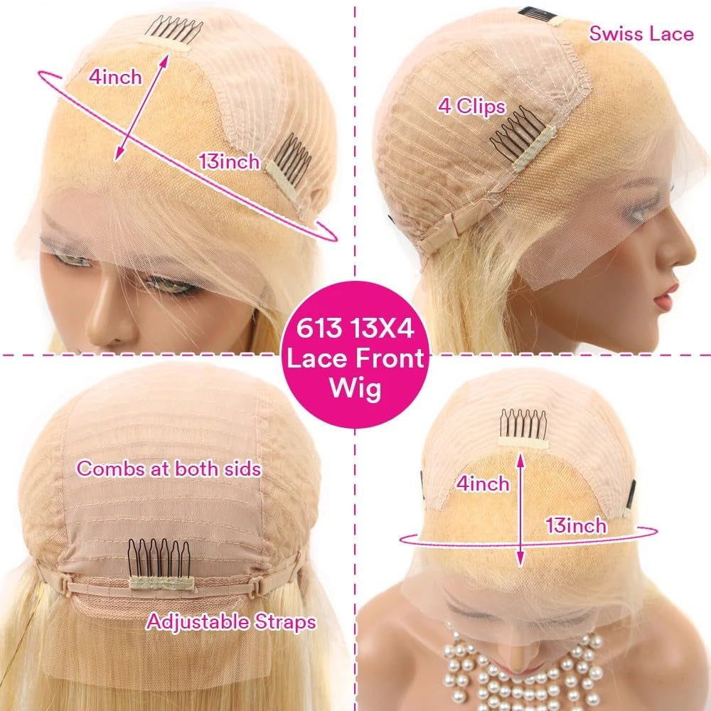 28 Inch Lace Front Wig Human Hair _613 13X4 Transparent Deep Wave_ 180 Density Free Part Blonde_ Pre Plucked with Baby Hair HD Lace Frontal for Women