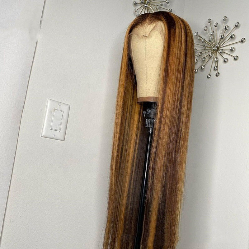 Tri-Colored Human Hair T-shaped Lace Front Wig