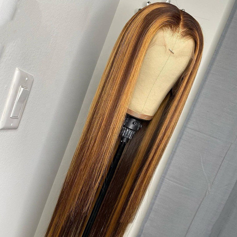 Tri-Colored Human Hair T-shaped Lace Front Wig