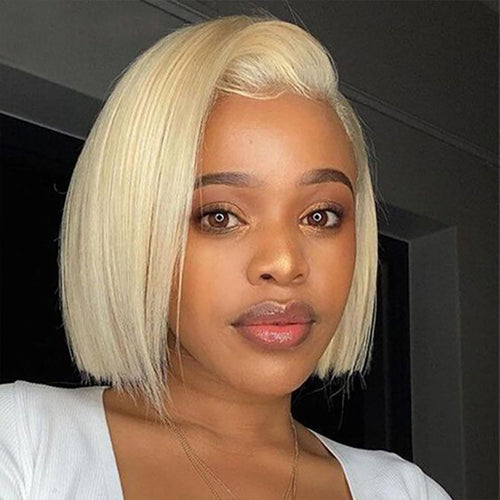 613 Blonde Wig Human Hair wig _ 13×4 HD Transparent 613 Lace Front Wig_ Human Hair Pre Plucked with Baby Hair 180% Density Wig for Women_ Blonde Bob Wig 8 Inch Straight Bob Wig