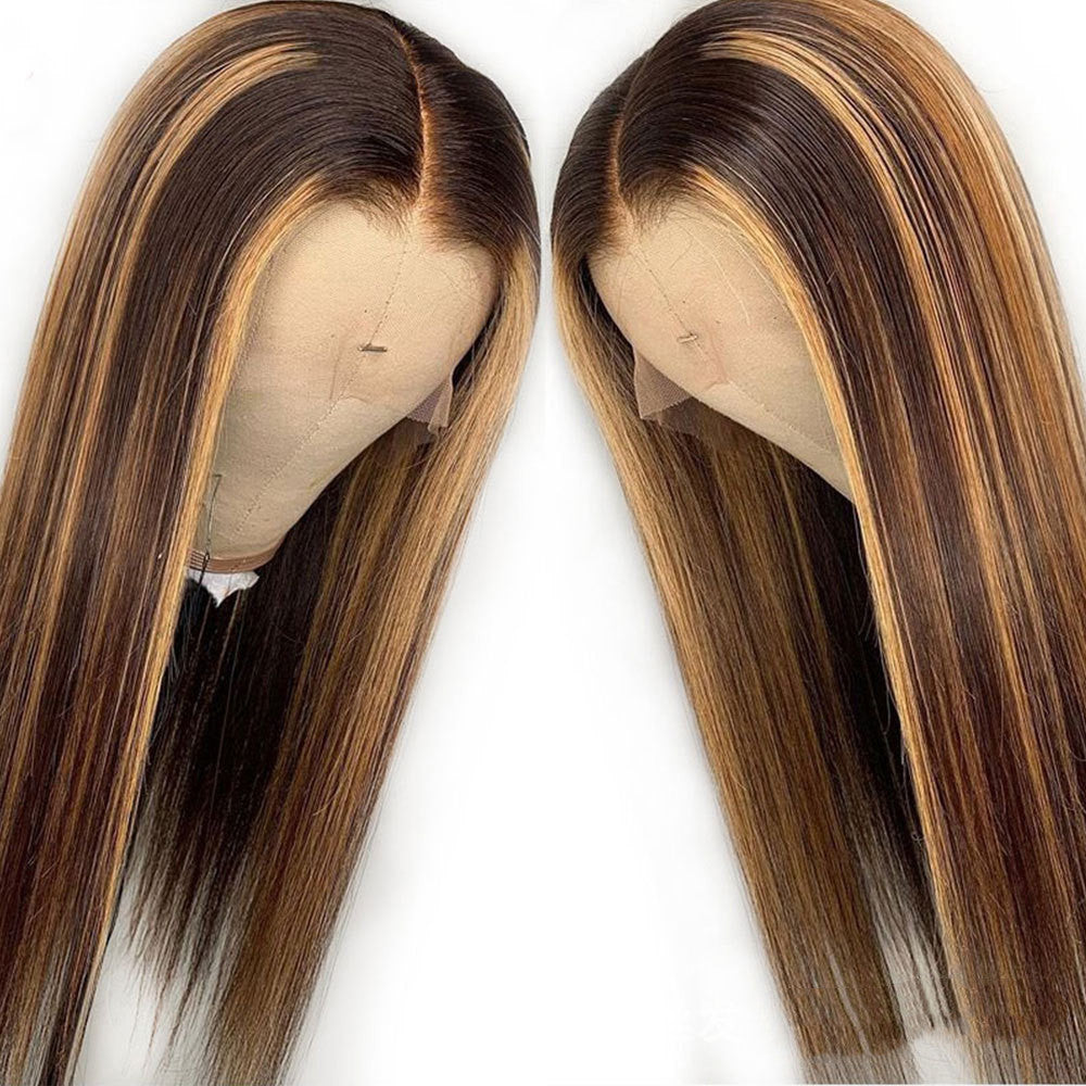 Tri-Colored Human Hair T-shaped Lace Front Wig